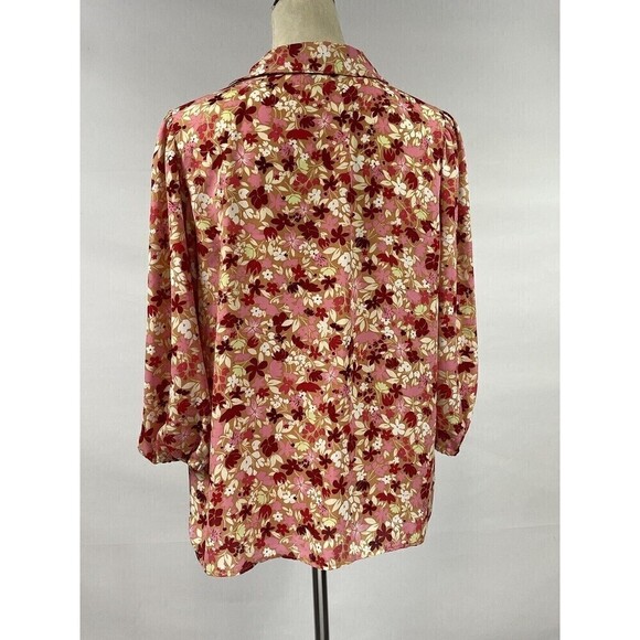 Nanette Lepore Floral Blouse Gold Red Pink Large 3/4 Sleeves Button Down Career - Picture 3 of 10